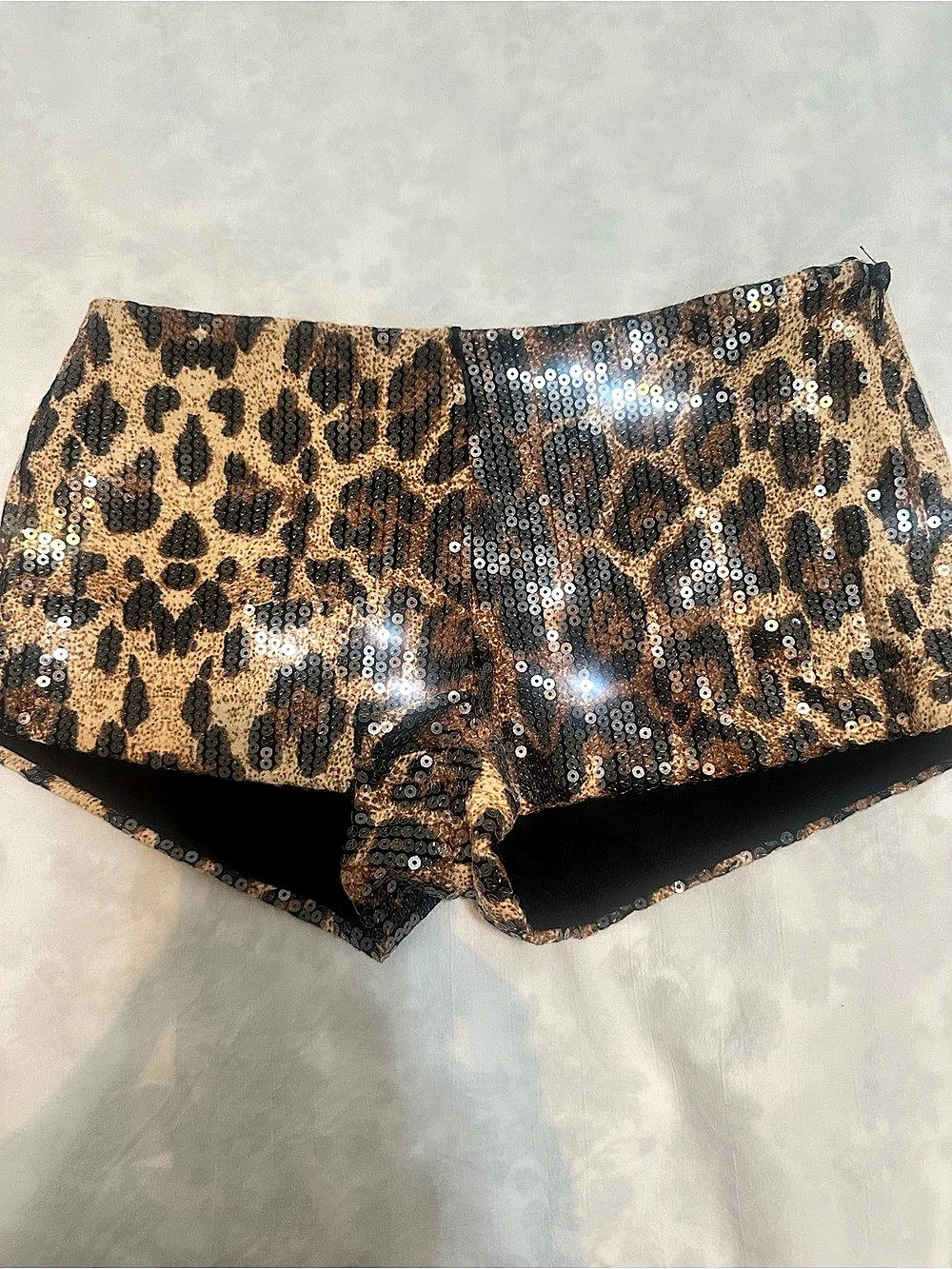 edikted Sequin Leopard Printed Micro Shorts Brown & Black Medium